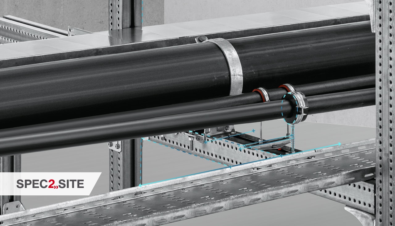 Tuyaux de différentes tailles installés sur un système de support modulaire