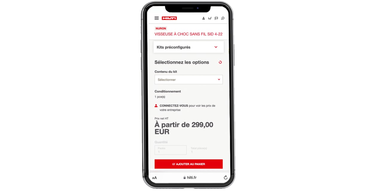 panier hilti sur mobile