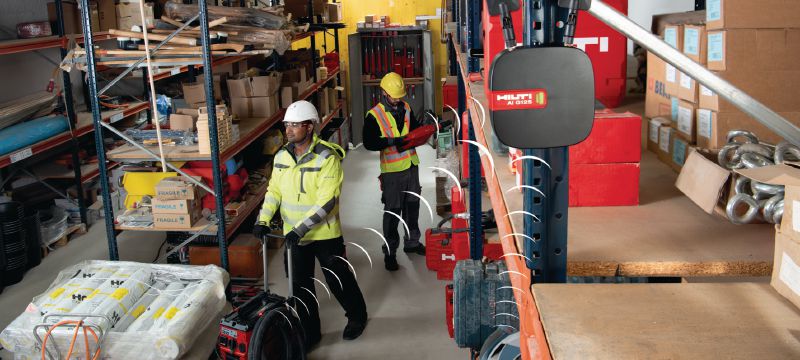 Borne Bluetooth® AI G125 Passerelle d'inventaire d'entrepôt, offrant une solution tout-en-un pour le suivi et la gestion des équipements d'entrepôt (Hilti ON!Track) Applications 1