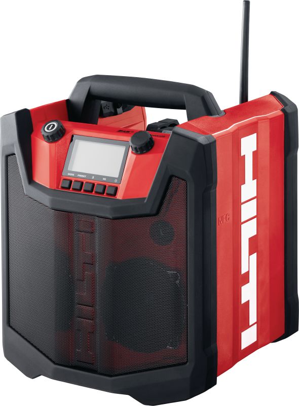 Radio de chantier R 6-22 Radio de chantier portable alimentée par batterie avec jusqu'à 22 heures de lecture par charge et une durabilité accrue pour l'utilisation sur les chantiers de construction (plateforme de batteries Nuron)