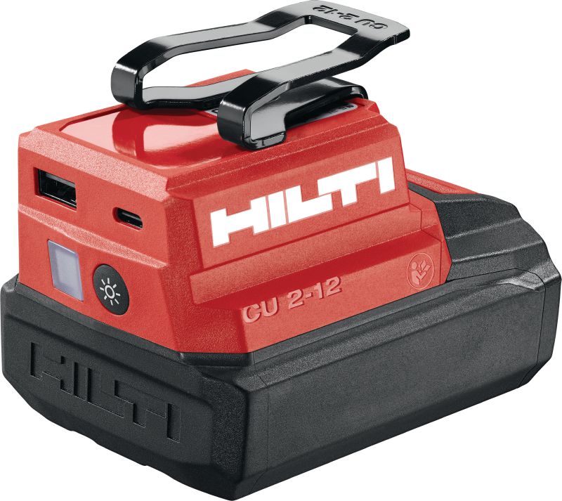 Adaptateur de charge USB CU 2-12 Adaptateur de charge USB pour les batteries 12 V Hilti permettant de charger des tablettes, téléphones et autres appareils dotés de ports USB-C ou USB-A