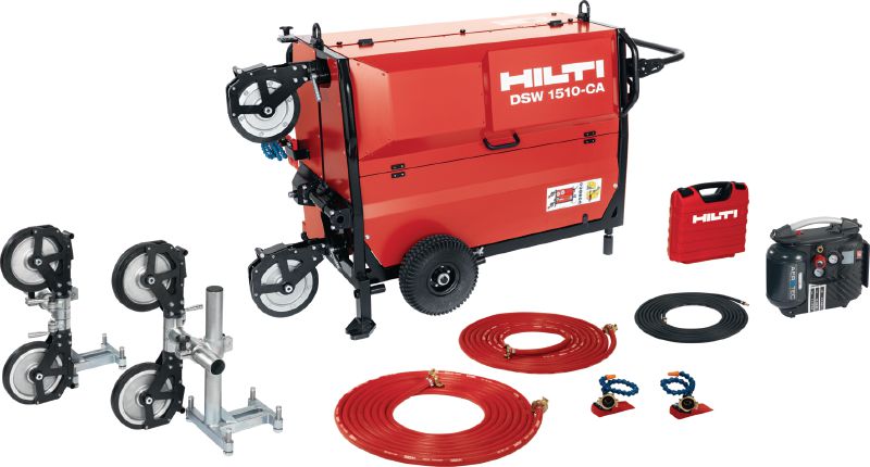 Scie à câble DSW 1510-CA Scie à câble électrique (15 kW) conçue pour faciliter les travaux de découpe intensifs avec traction automatique du fil, direction automatique de la coupe et télécommande sans fil