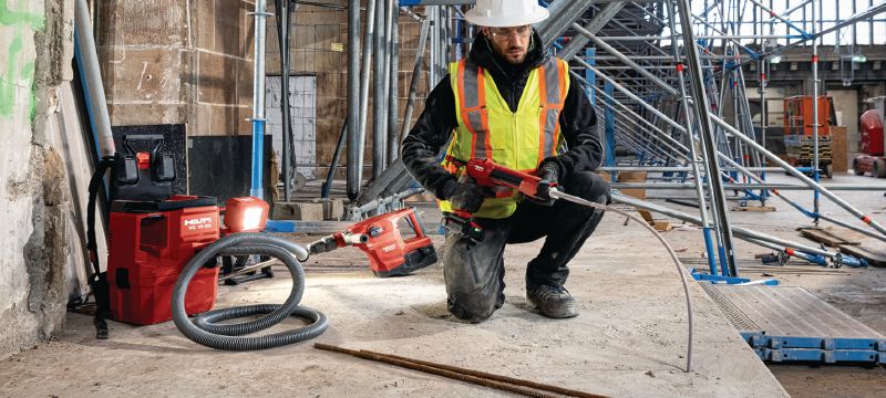 Aspirateur de poussière sans fil VC 4MX-22 T8 de classe M Aspirateur de poussière sans fil, compact et puissant avec sac à dos en option pour le raccordement aux outils électroportatifs et les nettoyages de chantier (à sec et à eau), cuve de 8 l (batterie Nuron) Applications 1