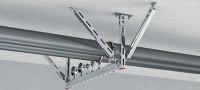 Équerre parasismique MQS-W Élément de liaison galvanisé pour rail entretoise destiné aux rails MQ soutenus en trapèze dans les applications parasismiques Applications 3