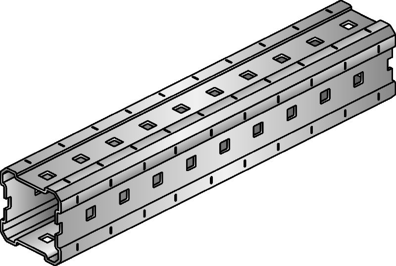 Rail lourd MI Rails lourds de montage galvanisés à chaud (GAC), destinés à la construction de supports MEP ajustables pour charges lourdes et de structures 3D modulaires