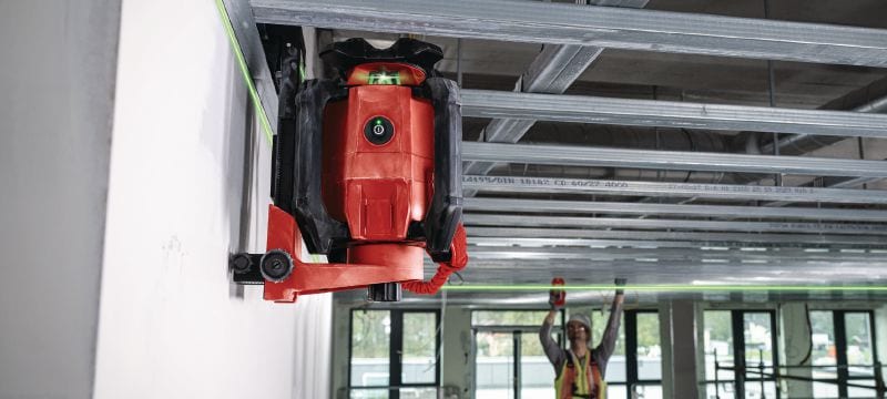 PR 40G-22 Niveau laser rotatif vert pente simple Niveau laser rotatif intérieur robuste avec faisceau vert très visible et fonctions automatiques pour nivellement, alignement, pentes et équerrage (plateforme Nuron) Applications 1