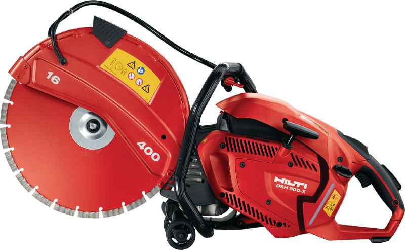 Découpeuse thermique DSH 900-X (400 mm) Puissante découpeuse thermique 87 cm3 à démarrage facile avec starter automatique – diamètre de disque max. de 400 mm pour une découpe jusqu'à 150 mm de profondeur