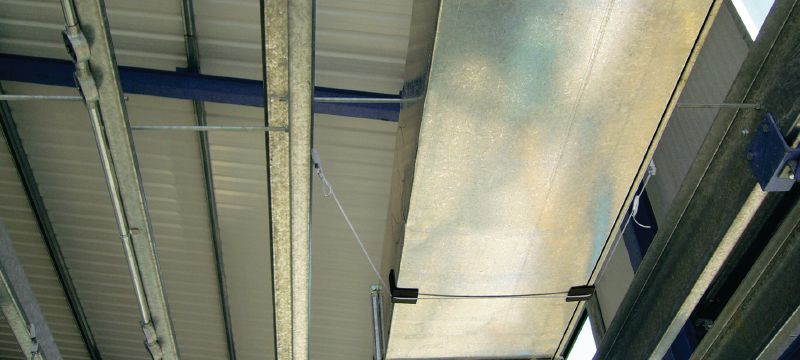 Attache pour plafond X-HS W MX Attache pour plafond en fil métallique pour les fixations mécaniques/électriques de charges légères aux plafonds en utilisant des clous en bandes Applications 1