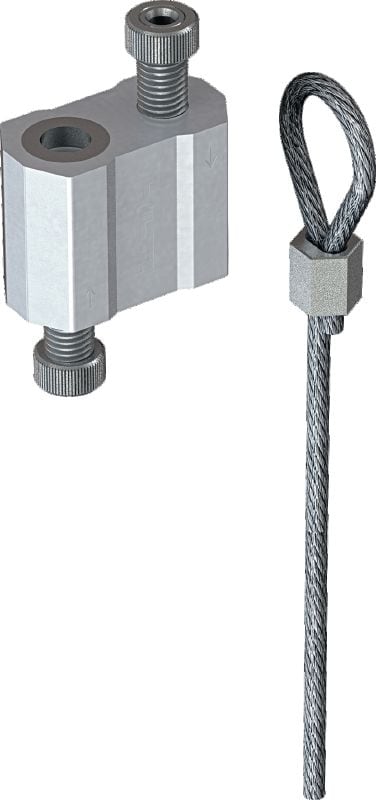 Kit de verrouillage de câble MW-LP L avec câble métallique, fin en boucle Câble métallique avec boucle terminale et verrouillage réglable pour la suspension d'équipements sur des éléments de construction appropriés