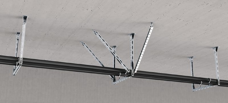 Support d'angle sismique pré-assemblé MT-S-L FL 40 Support d'angle avec écrou et boulon Fast-Lock pré-assemblés pour l’assemblage de structures de rails d'entretoise MT-40 contreventées dans des zones sismiques Applications 1