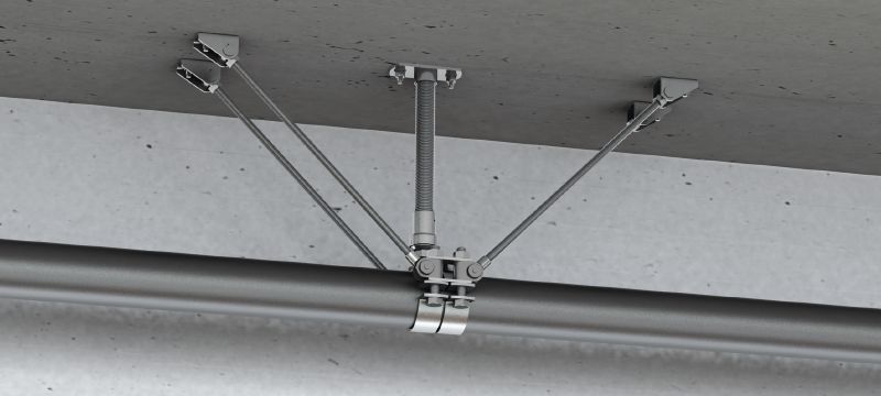 Point fixe universel MFP-UM2-I pour charges moyennes (isolation acoustique) Point fixe universel galvanisé, renforcé des deux côtés, avec isolation acoustique pour charges moyennes jusqu'à 14 kN Applications 1