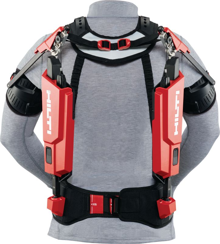 Exosquelette d'épaules large EXO-S Exosquelette pour les métiers de la construction. A porter pour soulager la fatigue des épaules et du cou lors des applications au-dessus du niveau des épaules, pour des circonférences de bicep supérieures à 40 cm (16”).