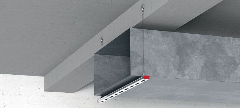 Attache pour plafond MW-C Attache à boucle multifonctionnelle pour fixer les systèmes de suspension à câble métallique MW sur n'importe quelle surface verticale, horizontale ou inclinée Applications 1