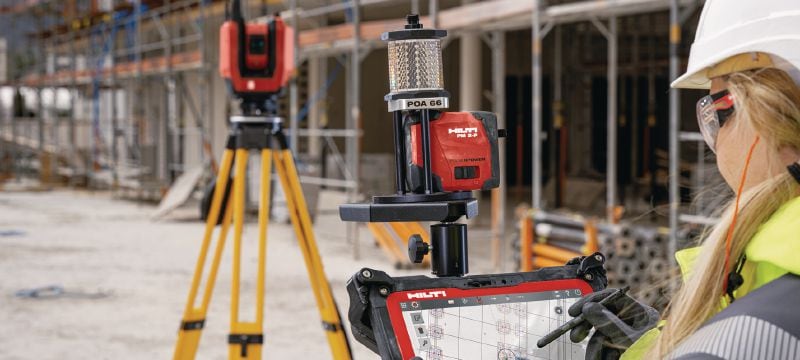 Système d'implantation PLT 400-2 Système d'implantation polyvalent et facile à utiliser par une seule personne, avec une précision de mesure d'angle de 2 et une portée étendue pour un traçage plus rapide sur le chantier Applications 1
