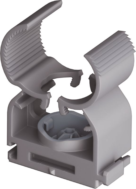 Multi clip X-FC MX Fixation de tube ajustable optimisée pour clous en bande et compatible avec une large gamme de méthodes de fixation, de matériaux supports et de diamètres de gaines