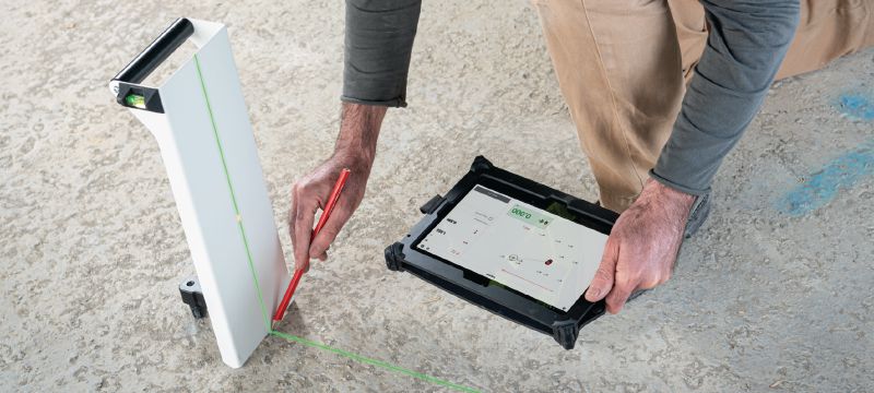 Outil d'implantation de chantier PMD 200 Outil laser d’implantation 2D intuitif permettant de tracer facilement les emplacements des rails pour cloisons sèches et les géométries complexes des environnements intérieurs Applications 1