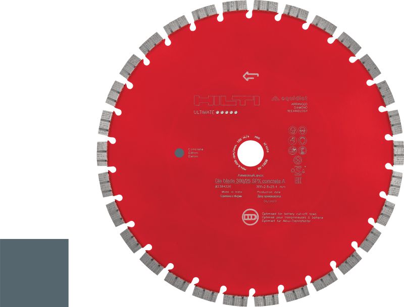 Disque diamant A pour béton SPX Disque diamant Ultimate pour une découpe de haute qualité dans le béton, avec des marquages permanents pour un usage correct, optimisés pour les découpeuses à batteries