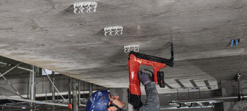 Multi clip X-FC MX Fixation de tube ajustable optimisée pour clous en bande et compatible avec une large gamme de méthodes de fixation, de matériaux supports et de diamètres de gaines Applications 1