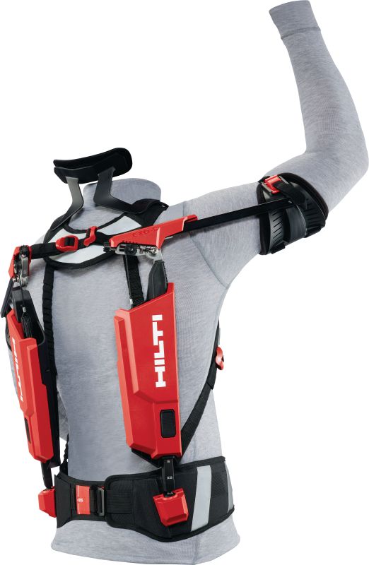 Exosquelette d'épaules large EXO-S Exosquelette pour les métiers de la construction. A porter pour soulager la fatigue des épaules et du cou lors des applications au-dessus du niveau des épaules, pour des circonférences de bicep supérieures à 40 cm (16”).