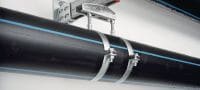 MP-MX-F Attache pour tubes galvanisée à chaud (GAC) standard sans garniture d'insonorisation pour les applications d'installation de tubes pour charges très lourdes (métrique) Applications 1