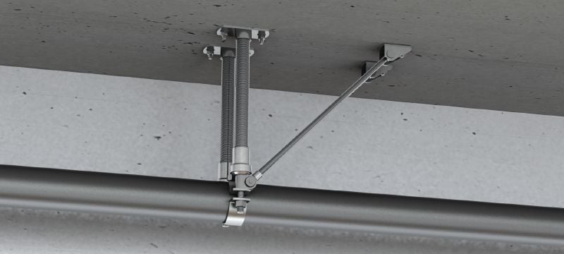 Point fixe universel MFP-ULD-I pour charges légères (isolation acoustique) Point fixe double universel et galvanisé, renforcé d'un côté, avec isolation acoustique pour charges légères jusqu'à 8 kN Applications 1