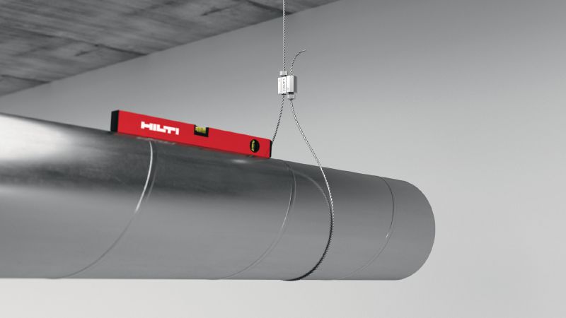 Kit de verrouillage de câble MW-EB L avec câble métallique, cheville à anneau de fin Câble métallique avec cheville filetée à anneau prémontée et verrouillage réglable pour la suspension d'équipements sur le béton et l'acier Applications 1