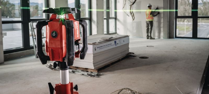 PR 40G-22 Niveau laser rotatif vert pente simple Niveau laser rotatif intérieur robuste avec faisceau vert très visible et fonctions automatiques pour nivellement, alignement, pentes et équerrage (plateforme Nuron) Applications 1