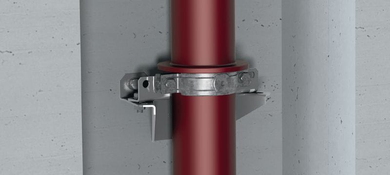 Point fixe vertical MFP-V Support de tuyau de descente galvanisé offrant une grande flexibilité dans les applications de tuyaux verticaux en fonte Applications 1