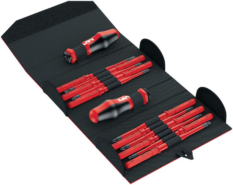 Kit de tournevis VDE isolés S-SD-S (version mince) Kit de tournevis isolés, homologués VDE avec 11 embouts très minces interchangeables, deux poignées et un étui durable