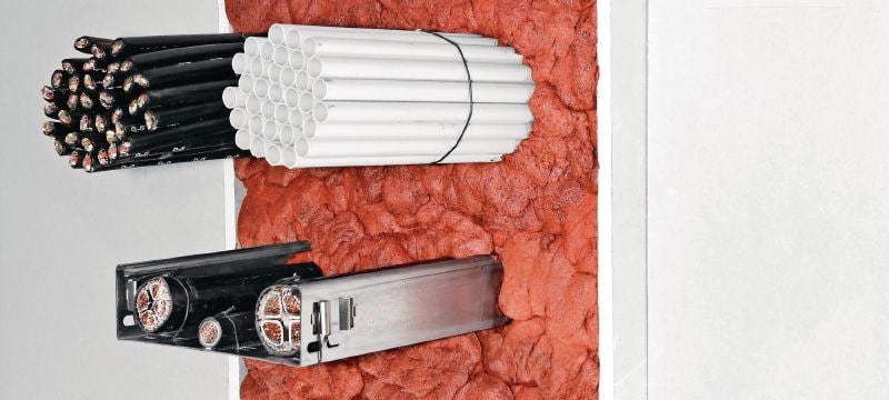 Mousse coupe-feu flexible CFS-F FX Mousse coupe-feu flexible facile à installer pour favoriser la création d'une barrière anti-feu et anti-fumée pour les passages de câbles et les passages mixtes Applications 1