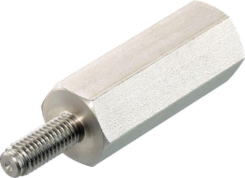 Adaptateur d'espacement fileté (acier inoxydable) Adaptateur d'espacement fileté en acier inoxydable mâle/femelle pour la fixation sur des poutres en acier revêtu de protection passive contre l’incendie (PFP)