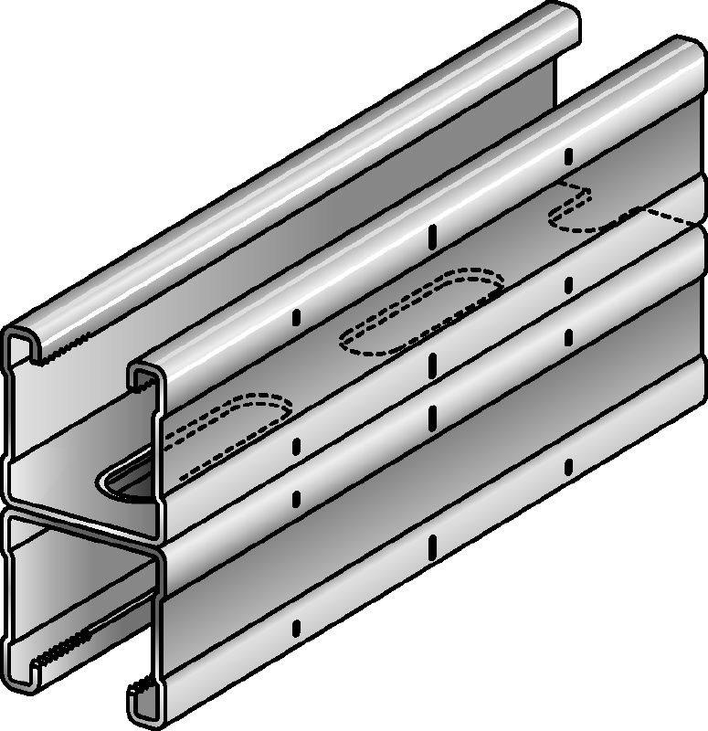 Rail MQ-41 D-R Double rail de supportage MQ en acier inoxydable (A4) destiné aux applications pour charges moyennes