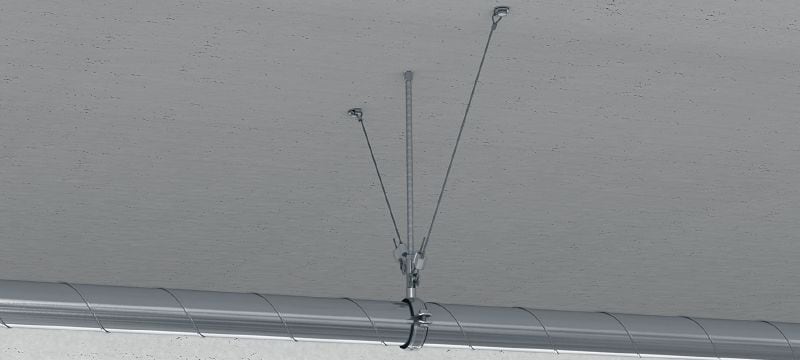 Kit de verrouillage de câble MW-LP L avec câble métallique, fin en boucle Câble métallique avec boucle terminale et verrouillage réglable pour la suspension d'équipements sur des éléments de construction appropriés Applications 1