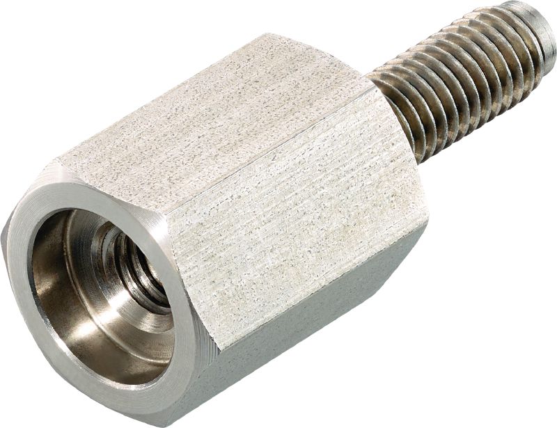 Adaptateur d'espacement fileté (acier inoxydable) Adaptateur d'espacement fileté en acier inoxydable mâle/femelle pour la fixation sur des poutres en acier revêtu de protection passive contre l’incendie (PFP)