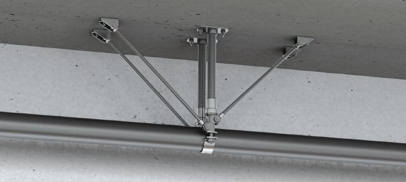 Point fixe universel MFP-ULD2-I pour charges légères (isolation acoustique) Point fixe double universel et galvanisé, renforcé des deux côtés, avec isolation acoustique pour charges légères jusqu'à 8 kN Applications 1