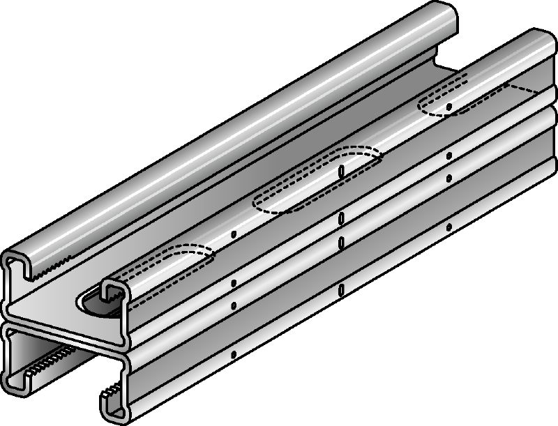 Rail MQ-21 D-R Double rail de supportage MQ en acier inoxydable (A4) destiné aux applications pour charges moyennes