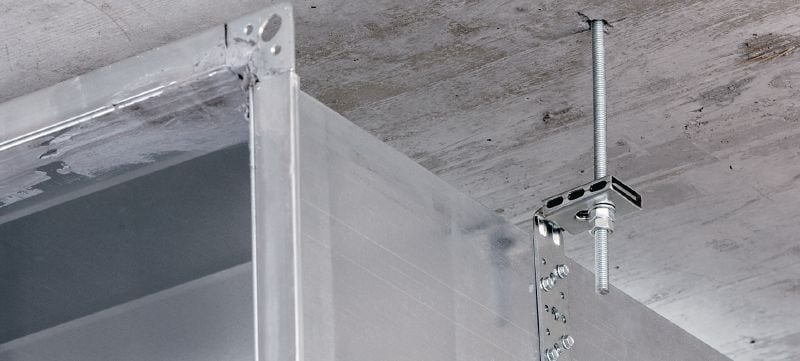 Support de ventilation MVA-LC Équerre galvanisée pour gaine de ventilation destinée à la fixation ou la suspension de conduits de ventilation Applications 1